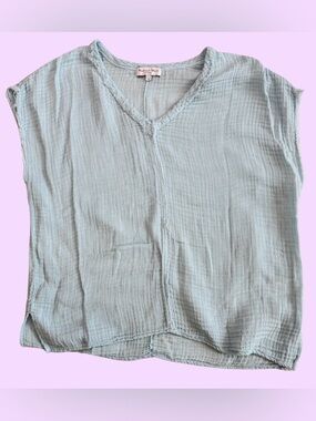 Michael Stars Pale Aqua Cotton Gauze V-Neck Top